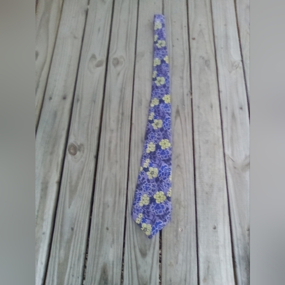 Men's Purple Necktie with Yellow & Blue Flowers Floral Tie - Picture 1 of 5